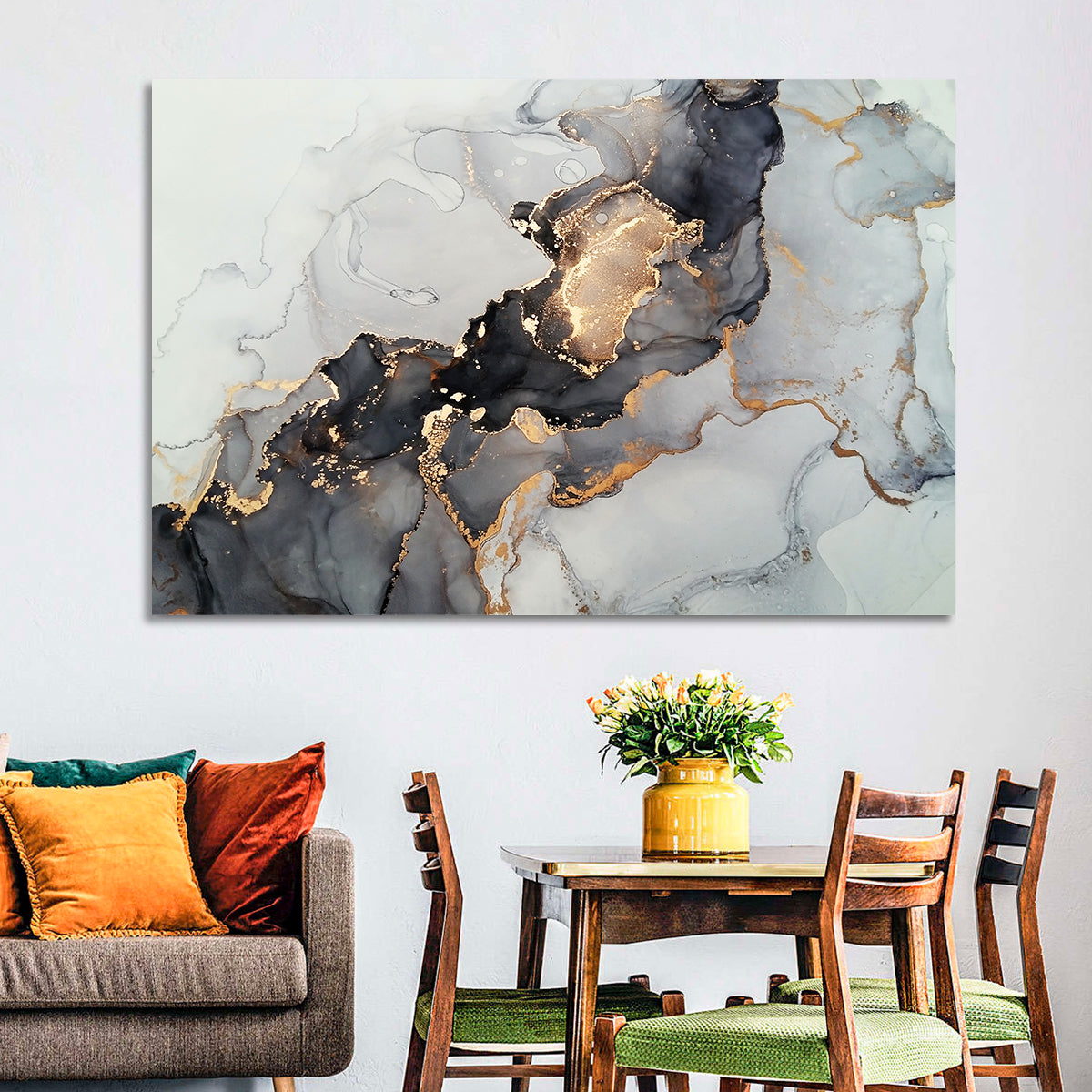 Black Fire Marble Abstract Wall Art