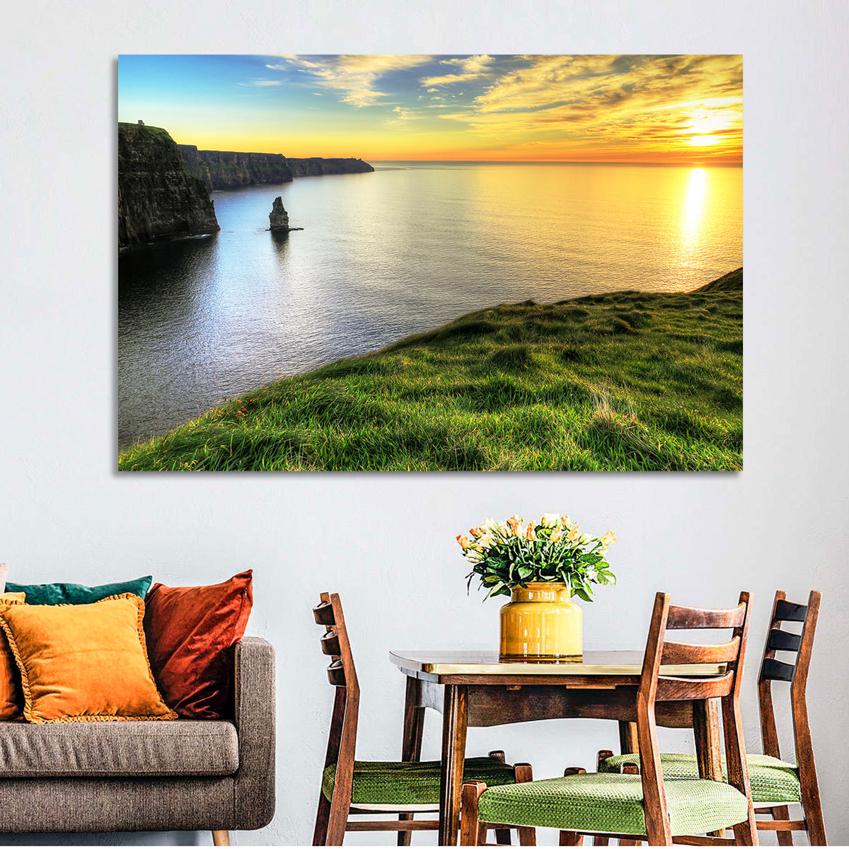 Cliffs of Moher at Sunset Wall Art in a room, landscape