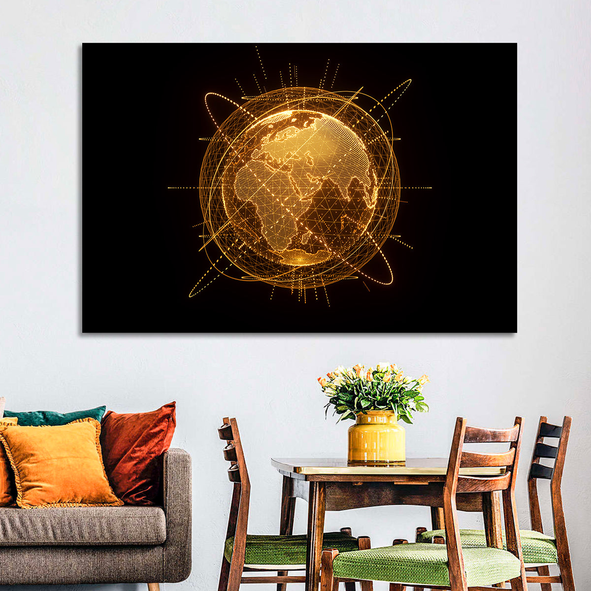 Golden Hologram Globe Wall Art