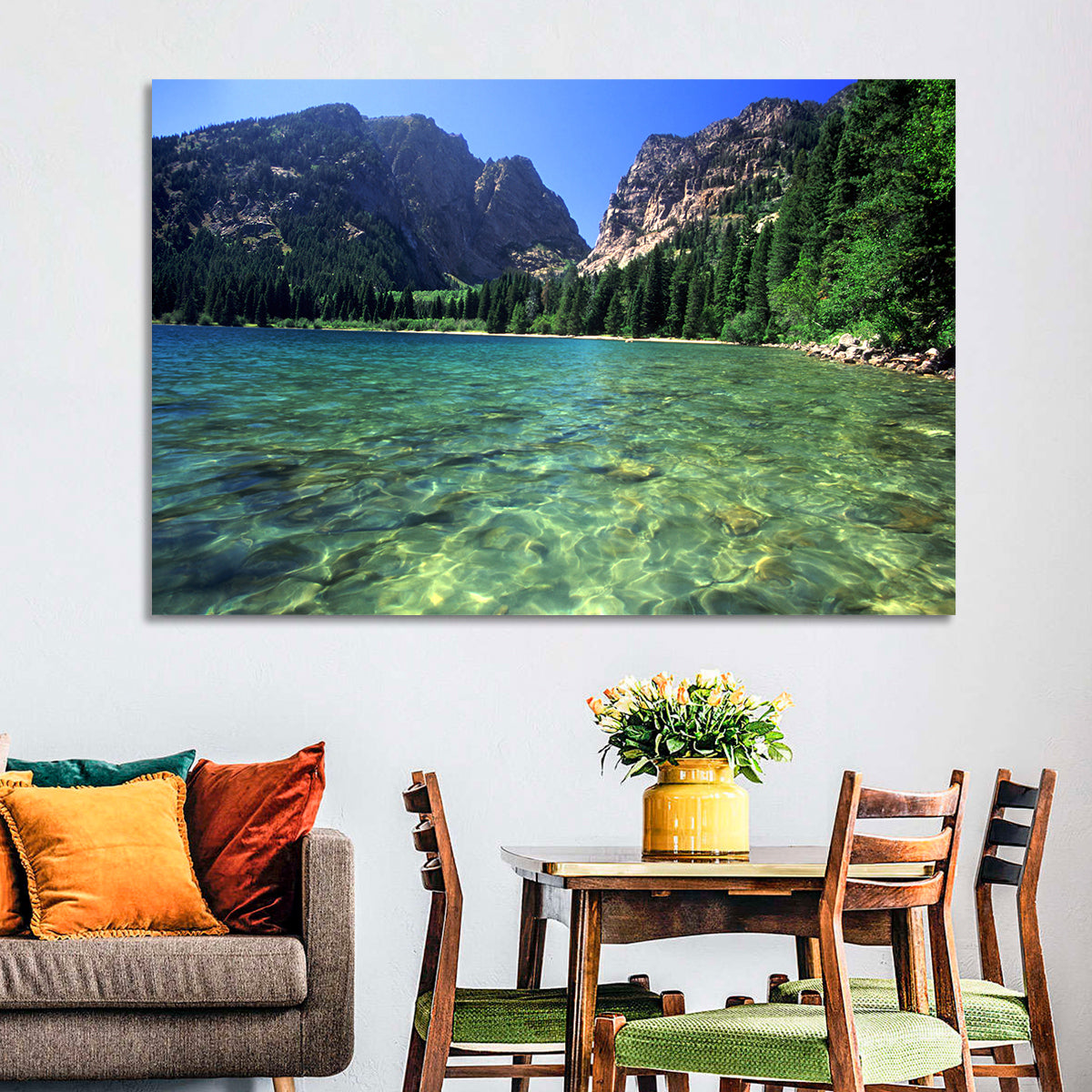 Phelps Lake Landscape Wall Art in a room, landscape
