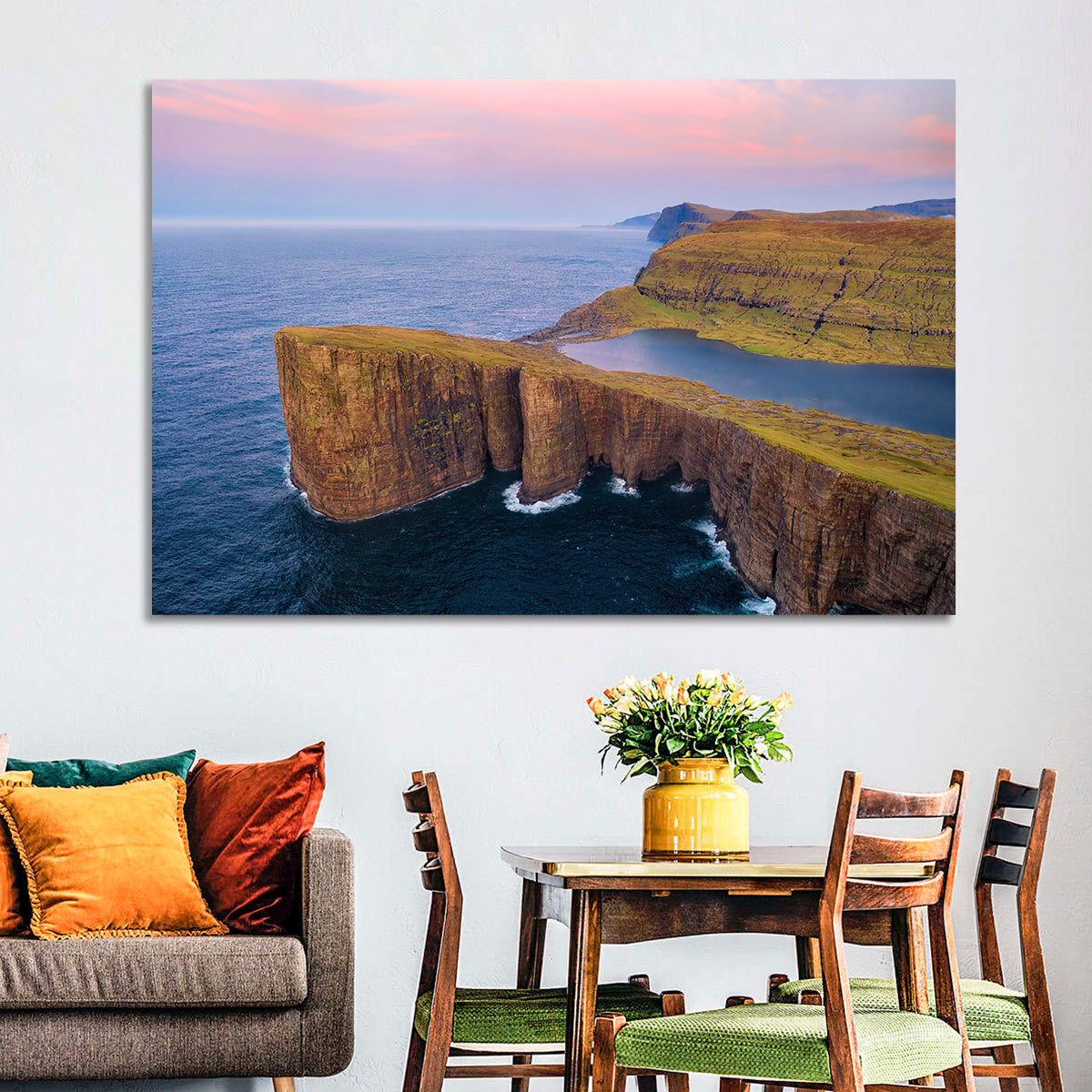 Sørvágsvatn Clifftop Lake Wall Art in a room, landscape