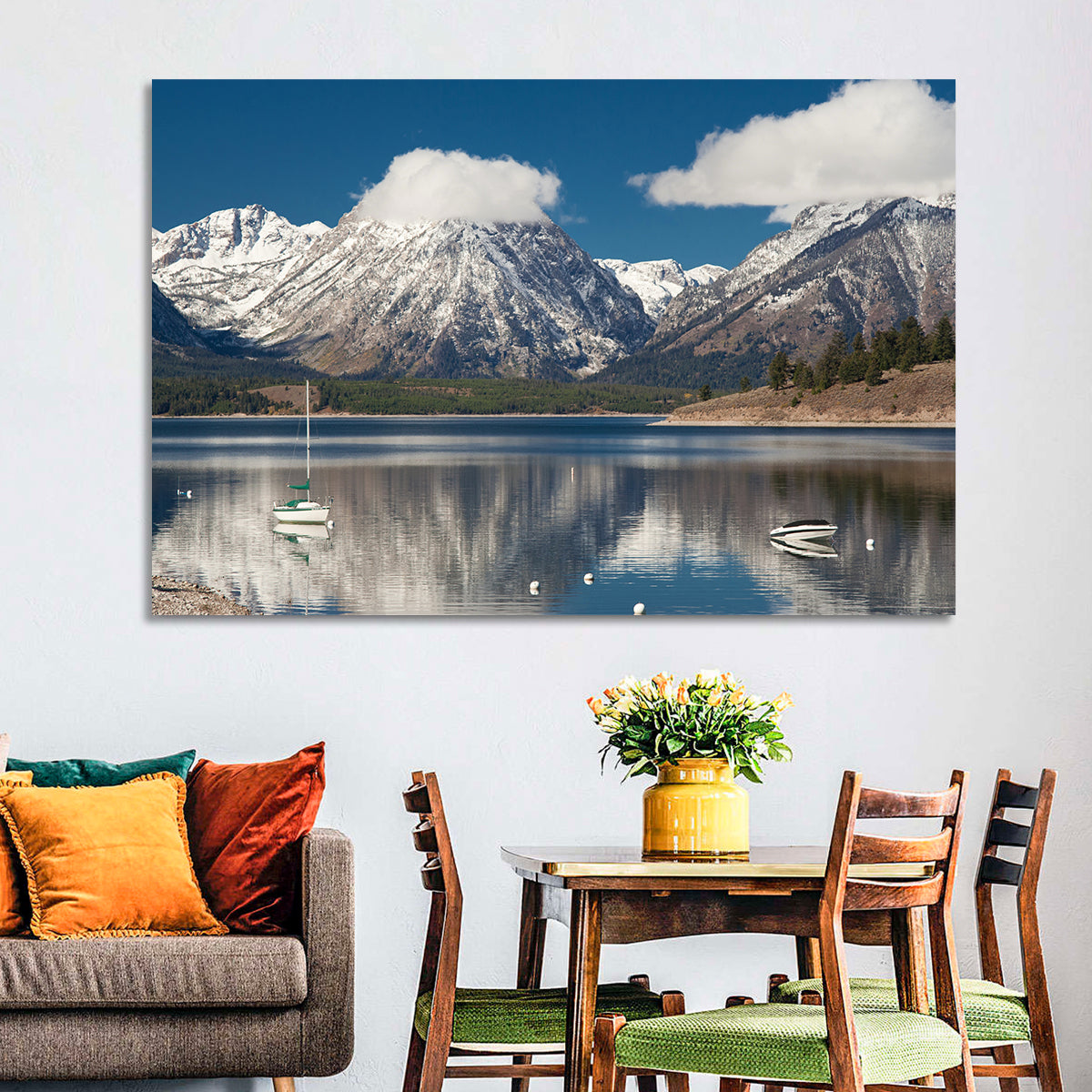 Jenny Lake Reflection Wall Art in a room, landscape