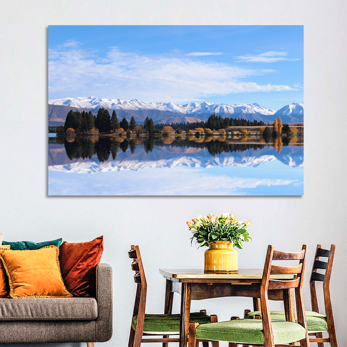 Ruataniwha Lake Reflection Wall Art in a room, landscape