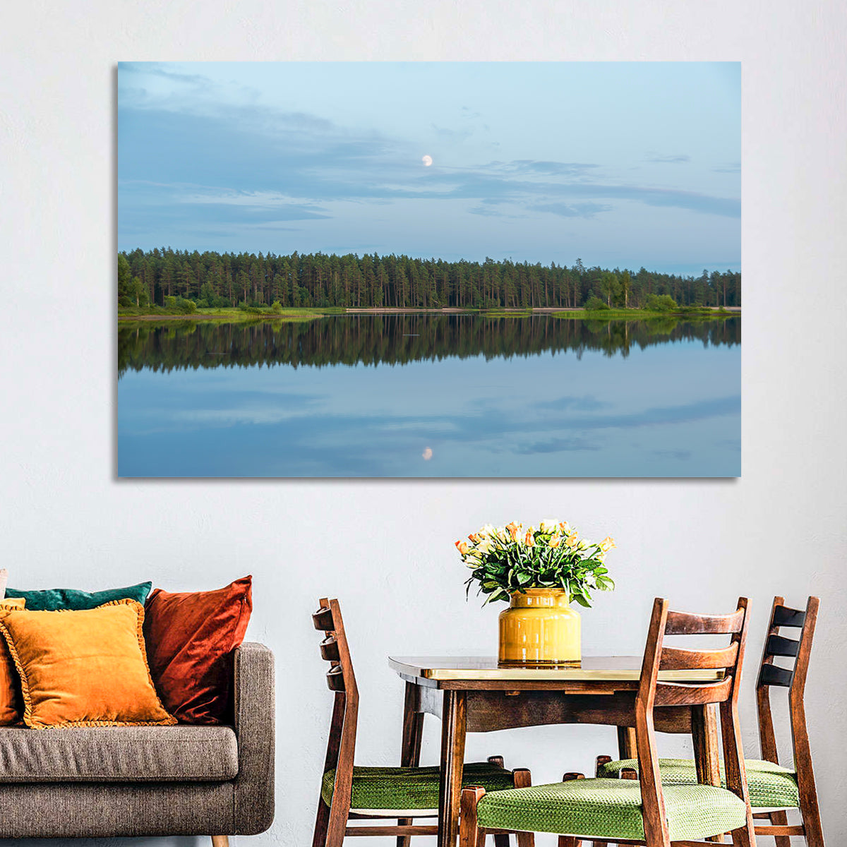 Lake Vanern Moonlight Wall Art in a room, landscape
