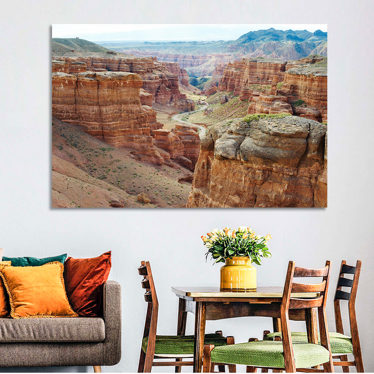 Charyn Canyon Vista Wall Art in a room, landscape