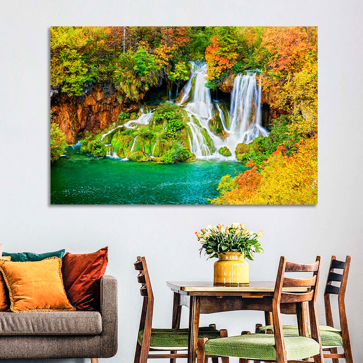Plitvička Jezera Autumn Falls Wall Art in a room, landscape