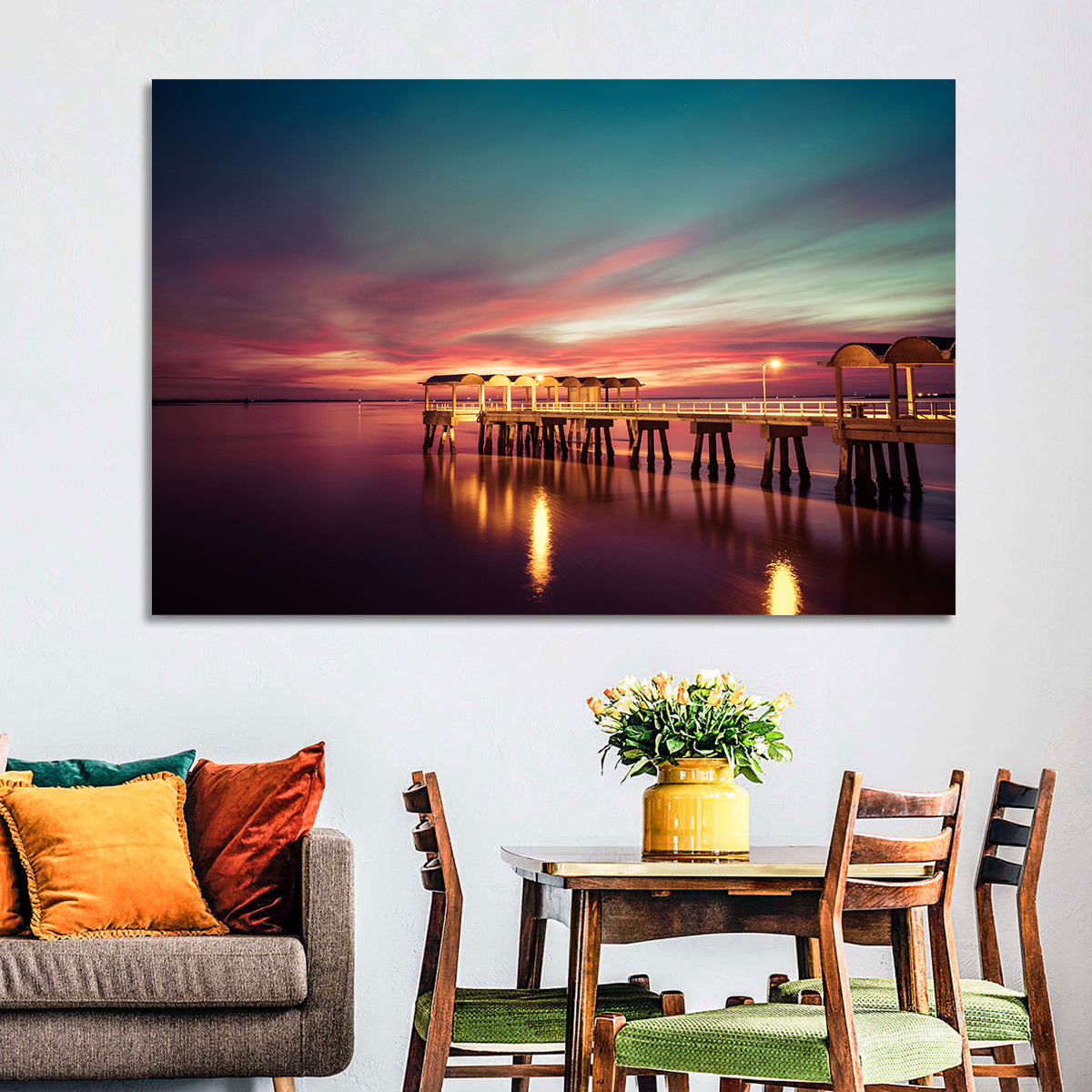 Jekyll Island Pier at Dusk Wall Art in a room, landscape