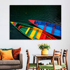 Two Colorful Boats Over Rippling Water Wall Art