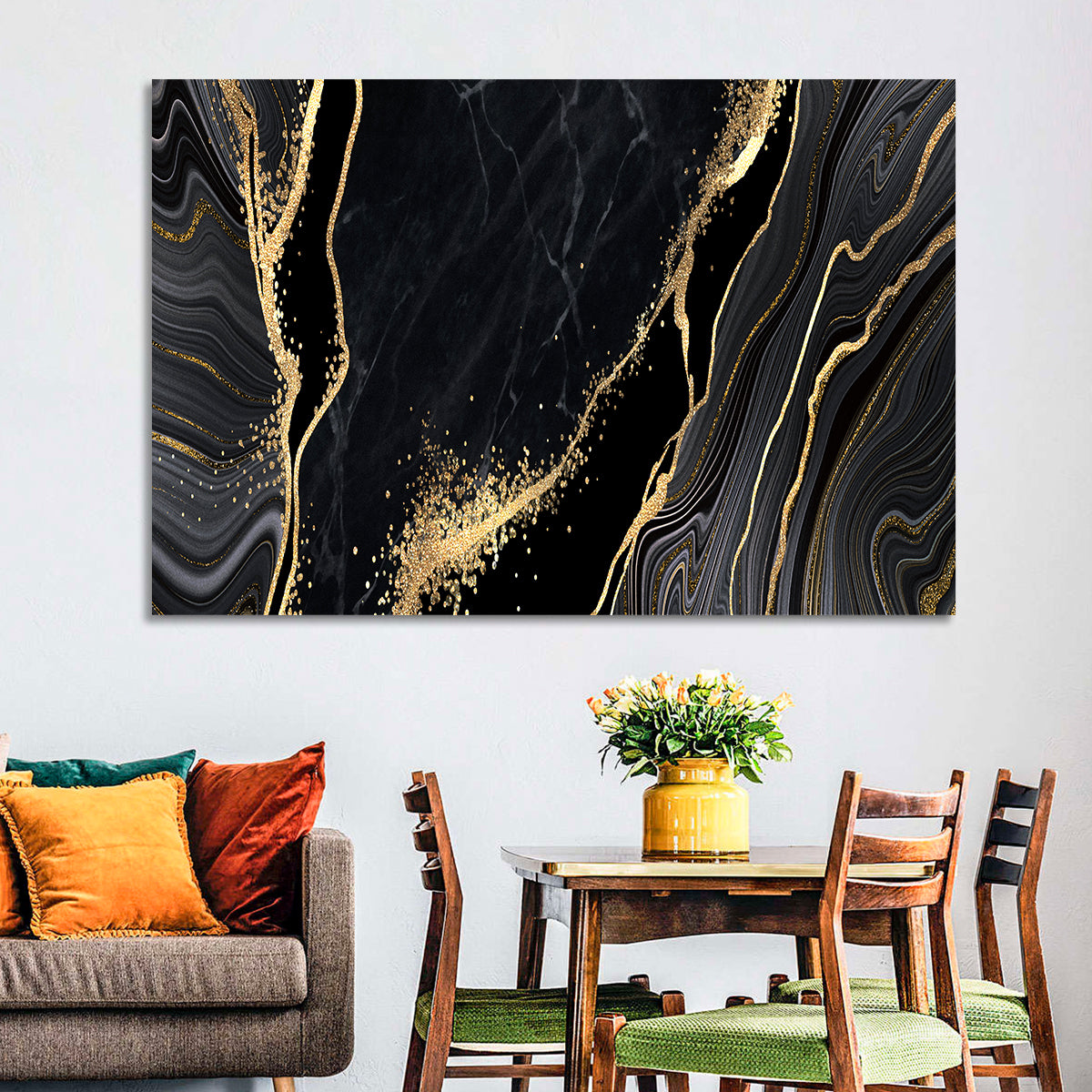 Diagonal Gold Veined Marble Wall Art