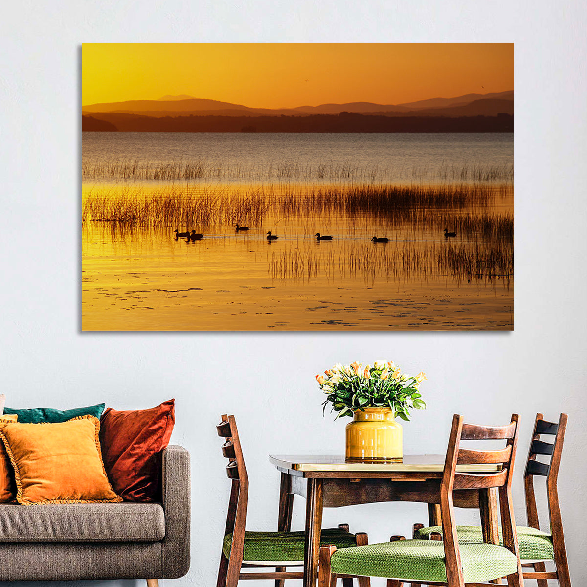 Lake Champlain Golden Sunrise Wall Art in a room, landscape