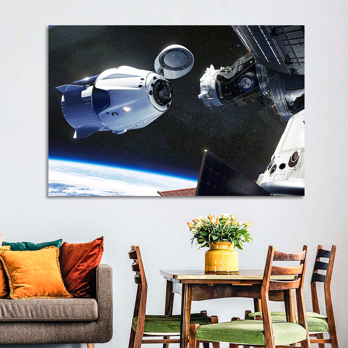 Crew Dragon Docking with Iss Wall Art in a room, landscape