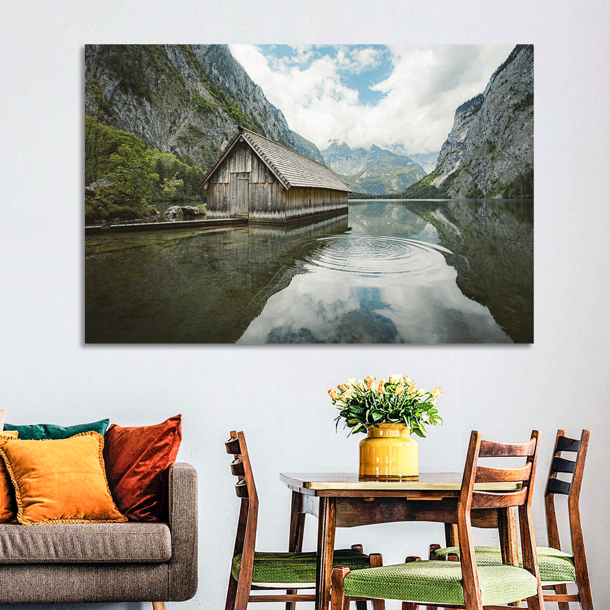 Königssee Boathouse at Obersee Wall Art in a room, landscape