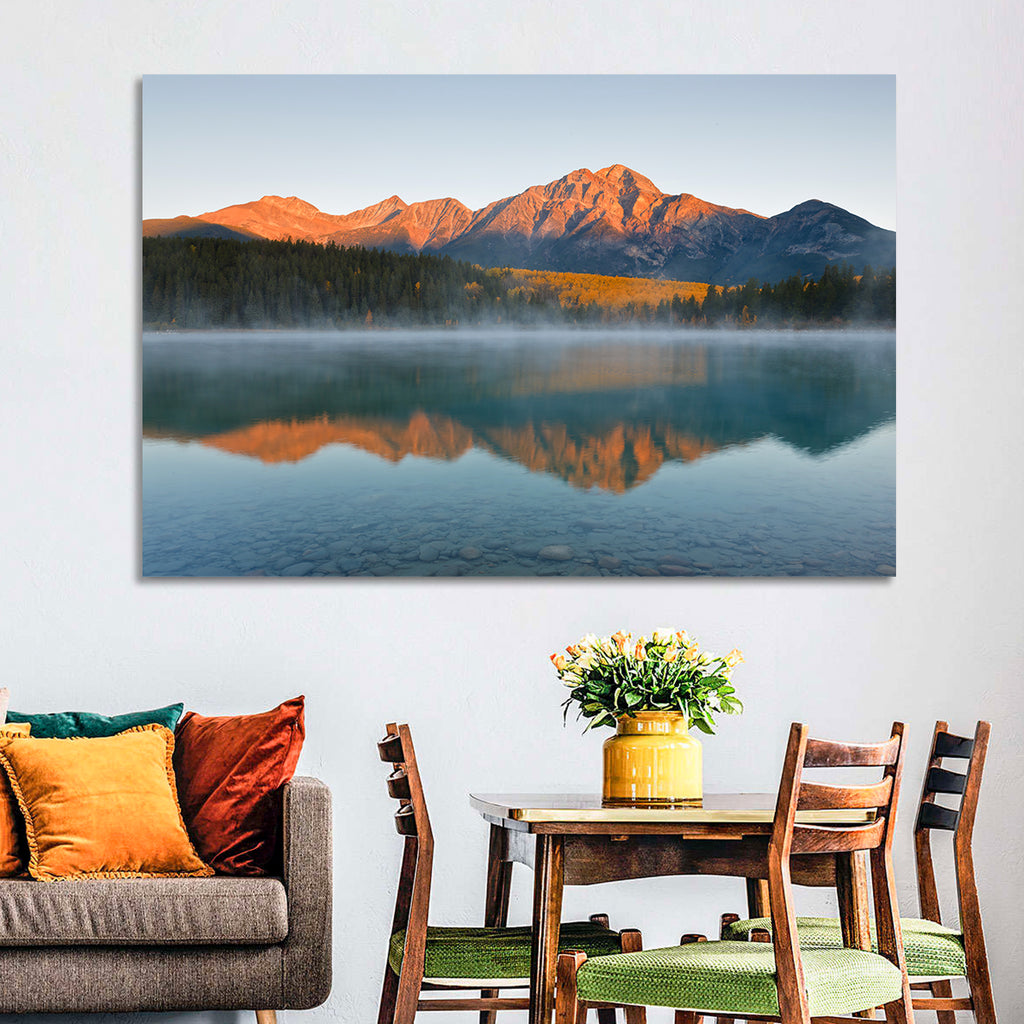 Patricia Lake and Mount Pyramid at Golden Hour Wall Art
