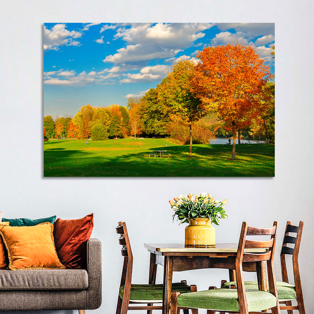 Autumn Trees and Lakeside Lawn Wall Art