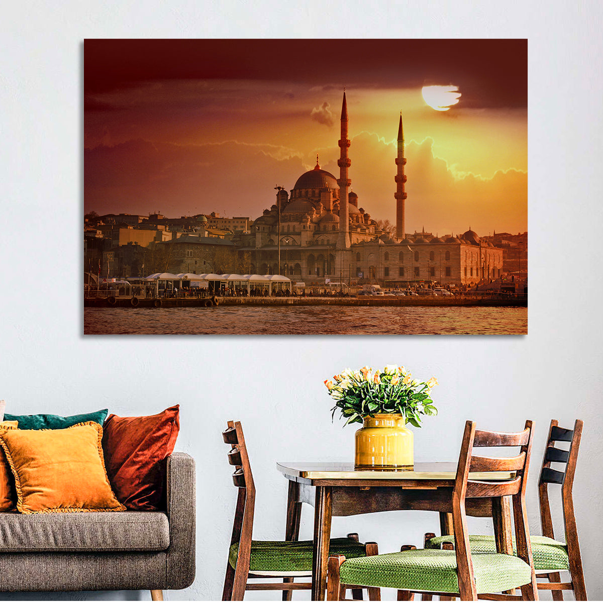 Yeni Cami Golden Hour Wall Art in a room, landscape