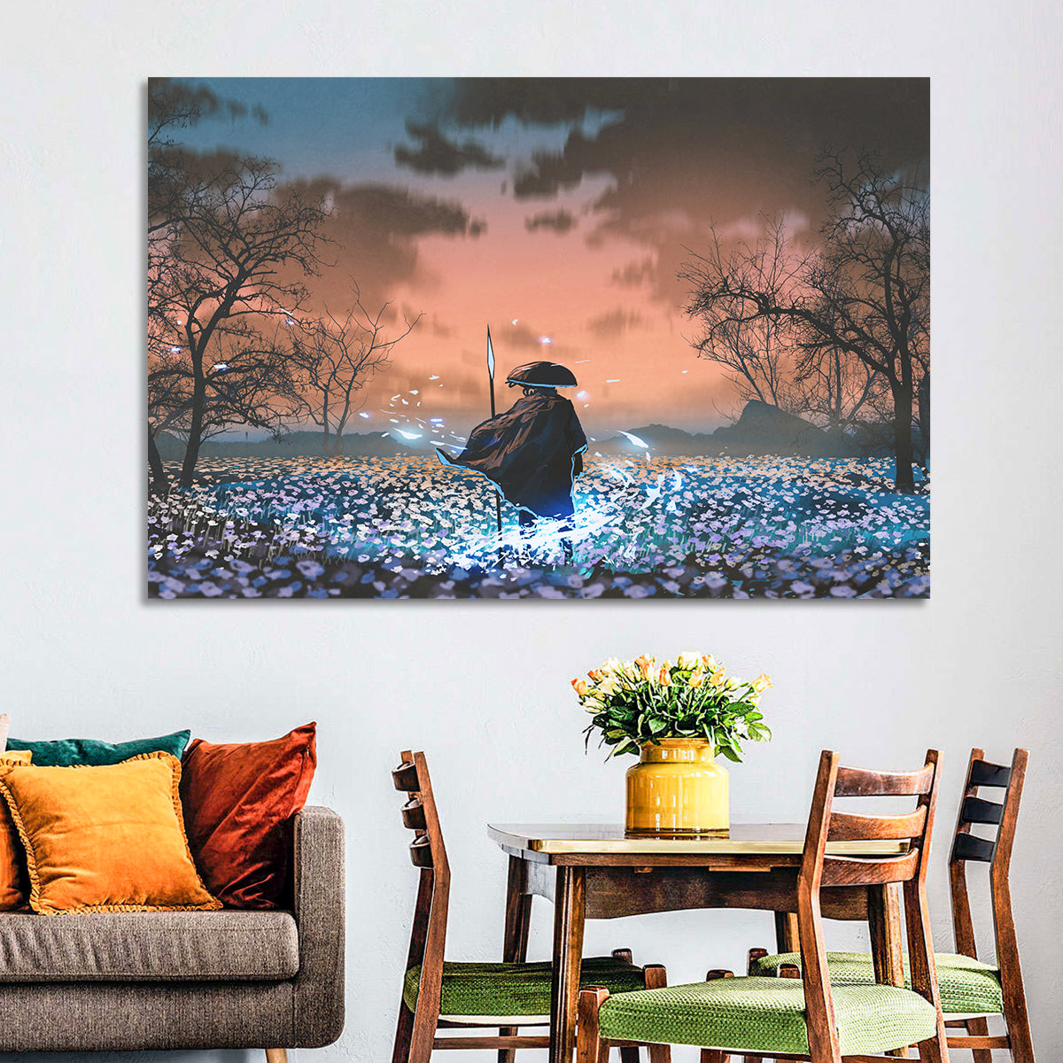 Straw Hat Samurai at Dusk Wall Art