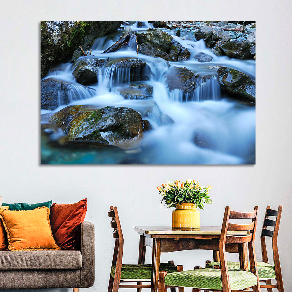Mossy Rock Stream with Silky Waterfall Wall Art