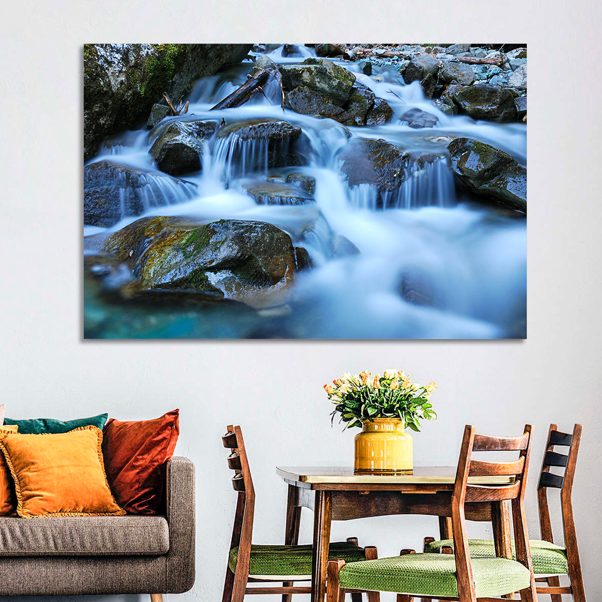Mossy Rock Stream with Silky Waterfall Wall Art