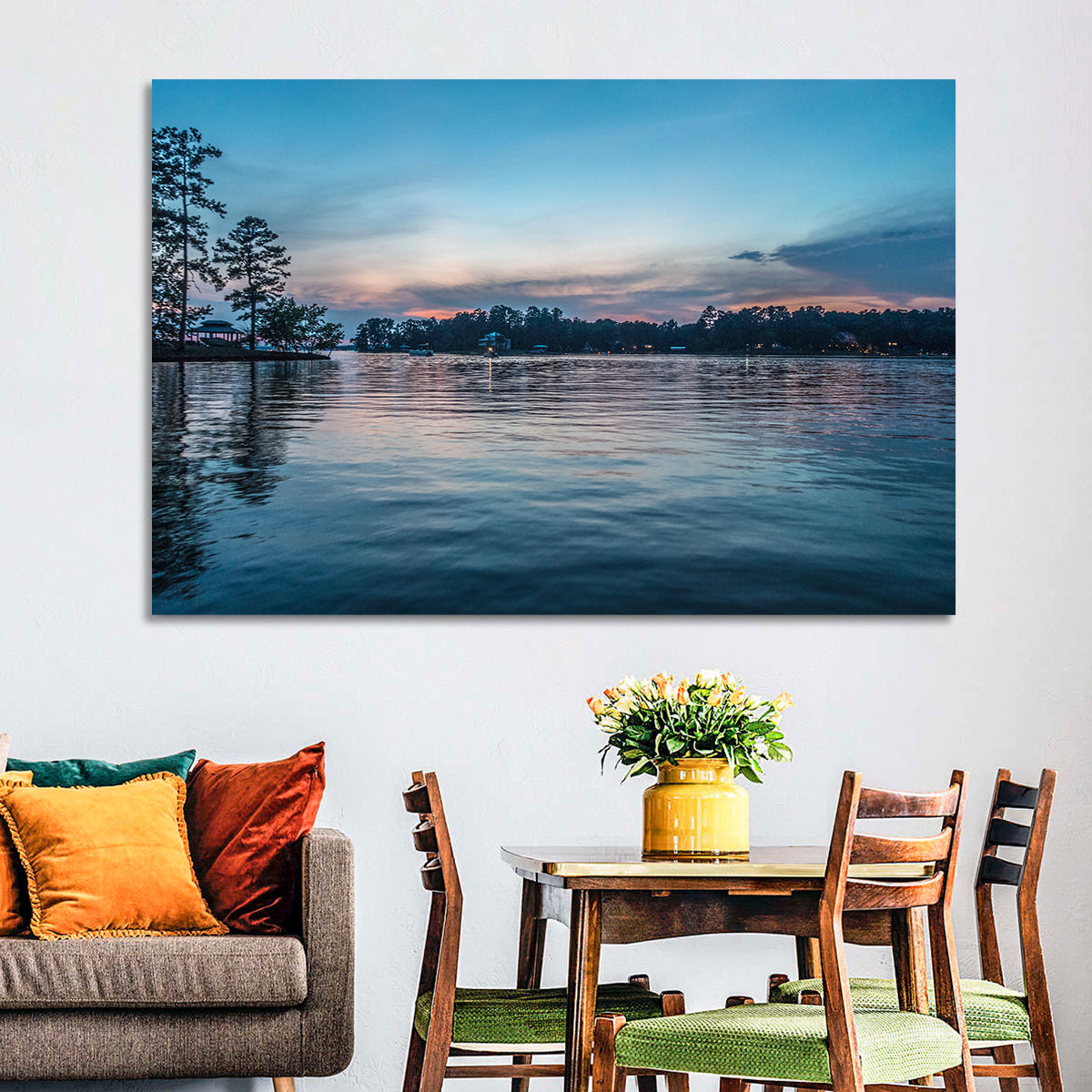 Lake Wateree Twilight Reflection Wall Art in a room, landscape