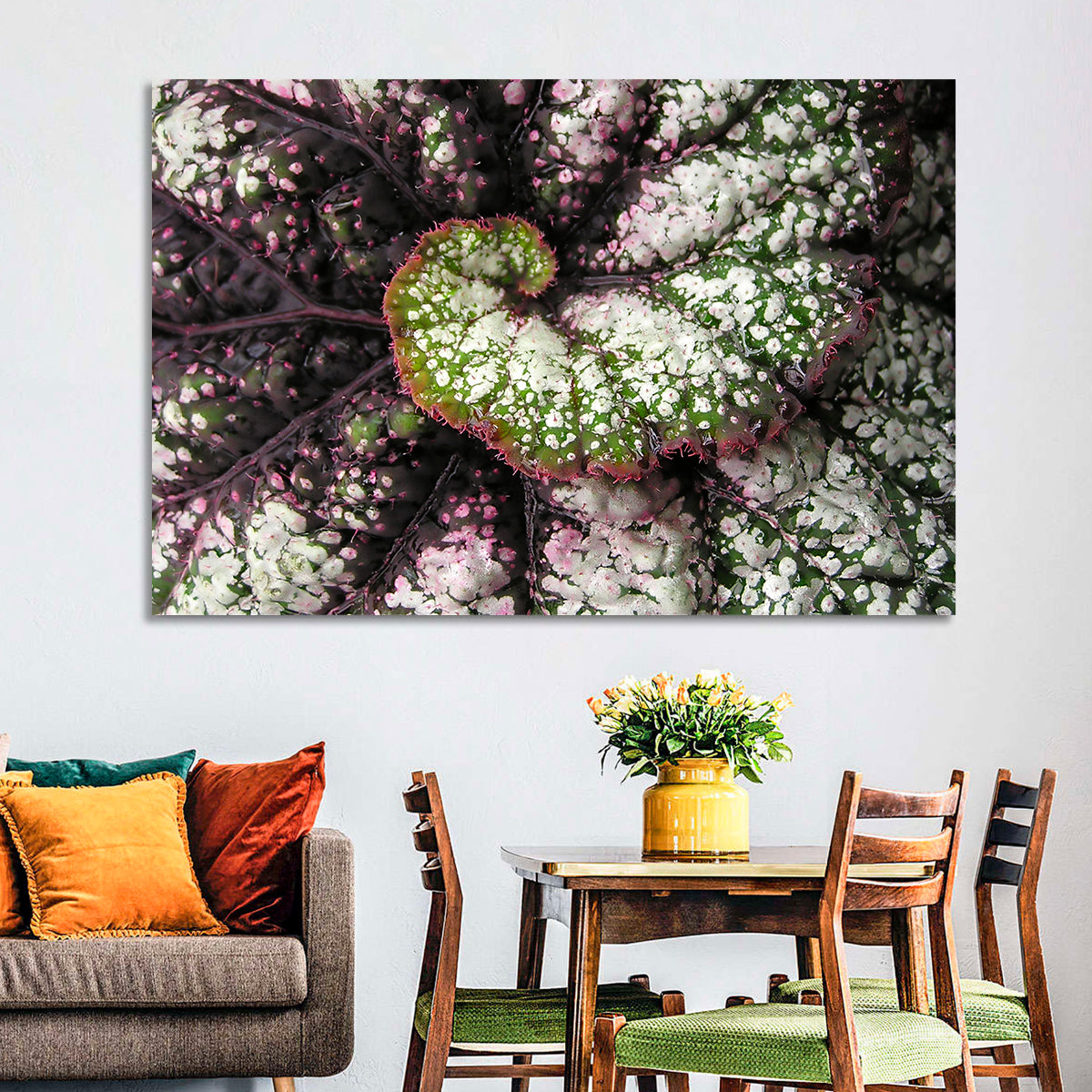 Begonia Leaf Spiral Geometry Wall Art in a room, landscape