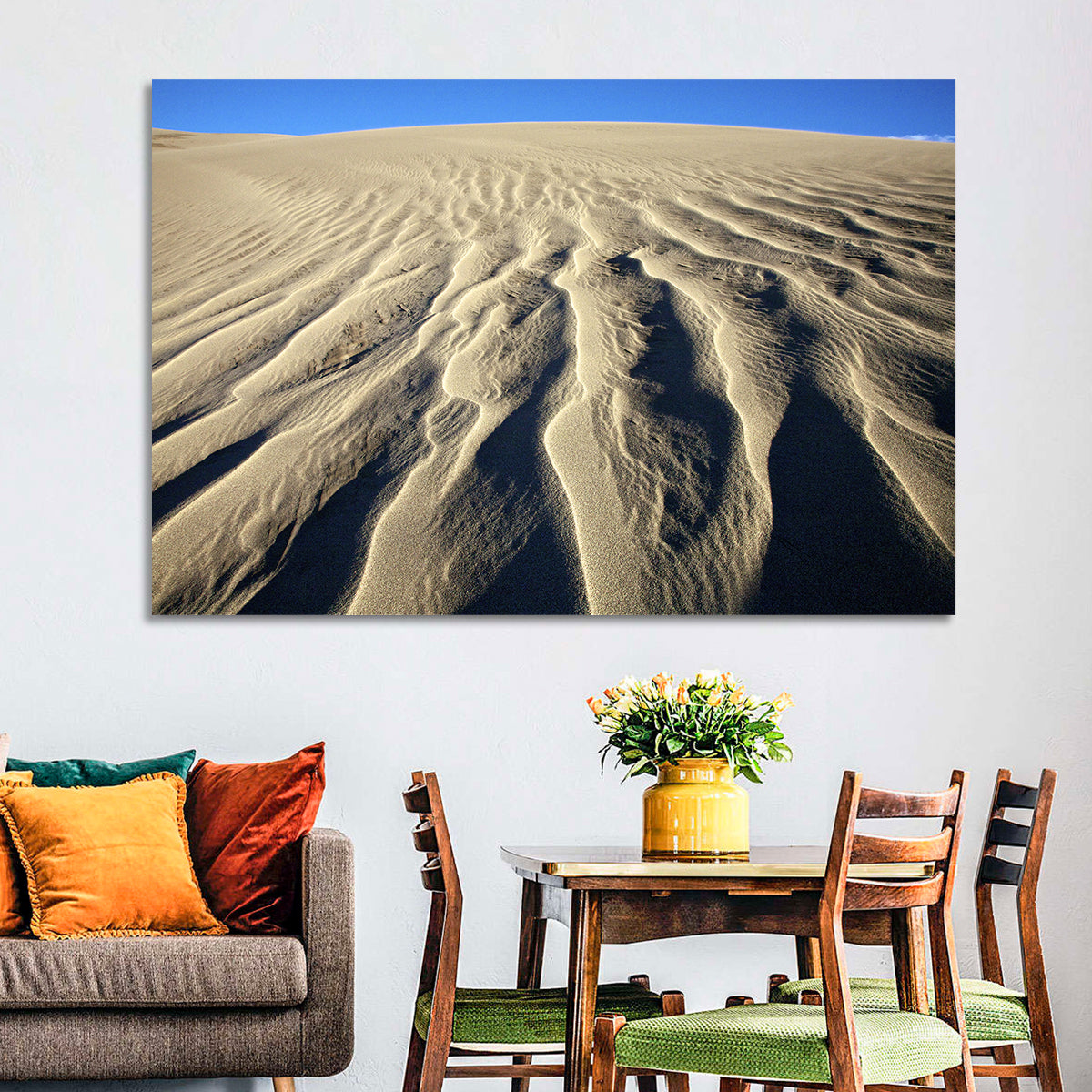 Endless Rippled Sand Dunes Wall Art in a room, landscape