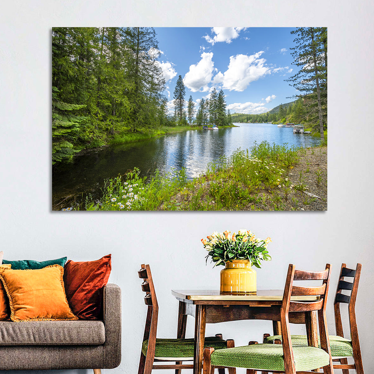 Lake Pend Oreille Wildflower View Wall Art in a room, landscape