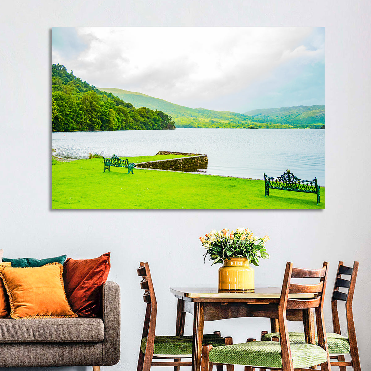 Ullswater Lakeside Benches Wall Art in a room, landscape