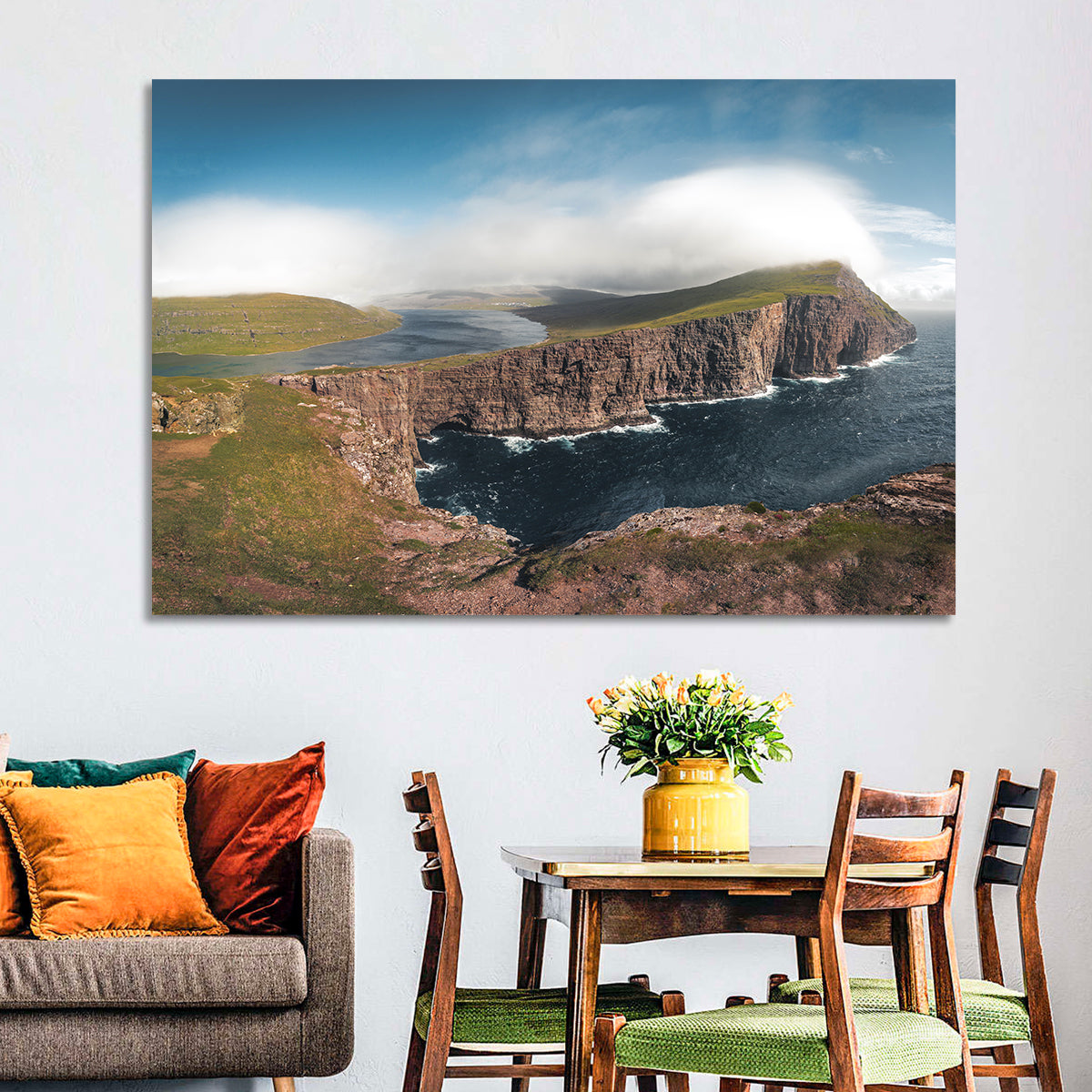 Traelanipa Cliffs, Sørvágsvatn Wall Art in a room, landscape