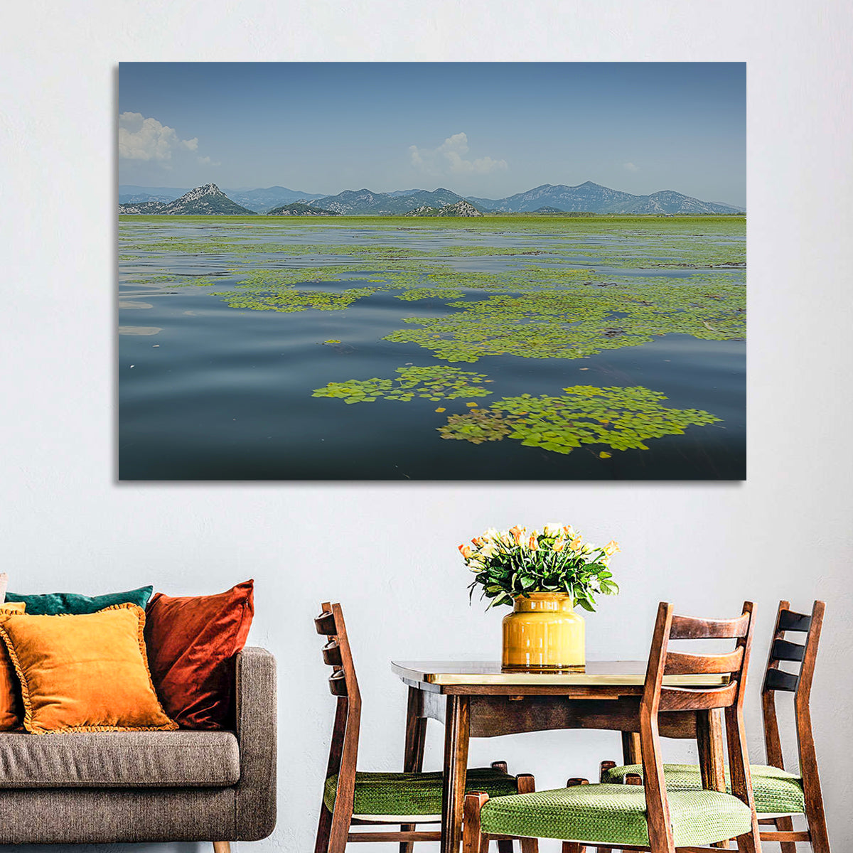 Lake Skadar Water Lilies Wall Art in a room, landscape
