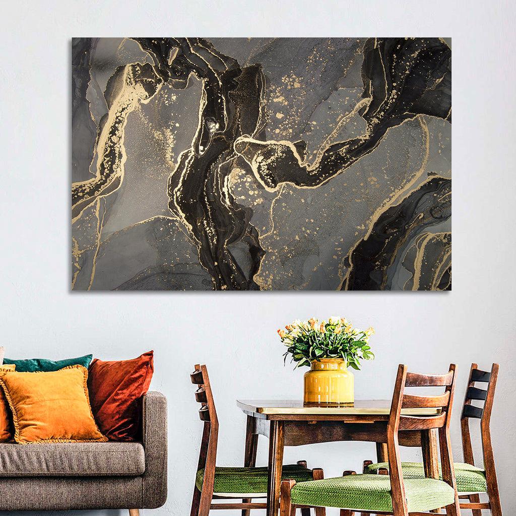 Black and Gold Marbled Abstract Wall Art