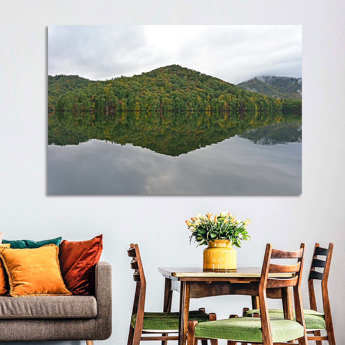 Calm Reflection at Lake Santeetlah Wall Art in a room, landscape