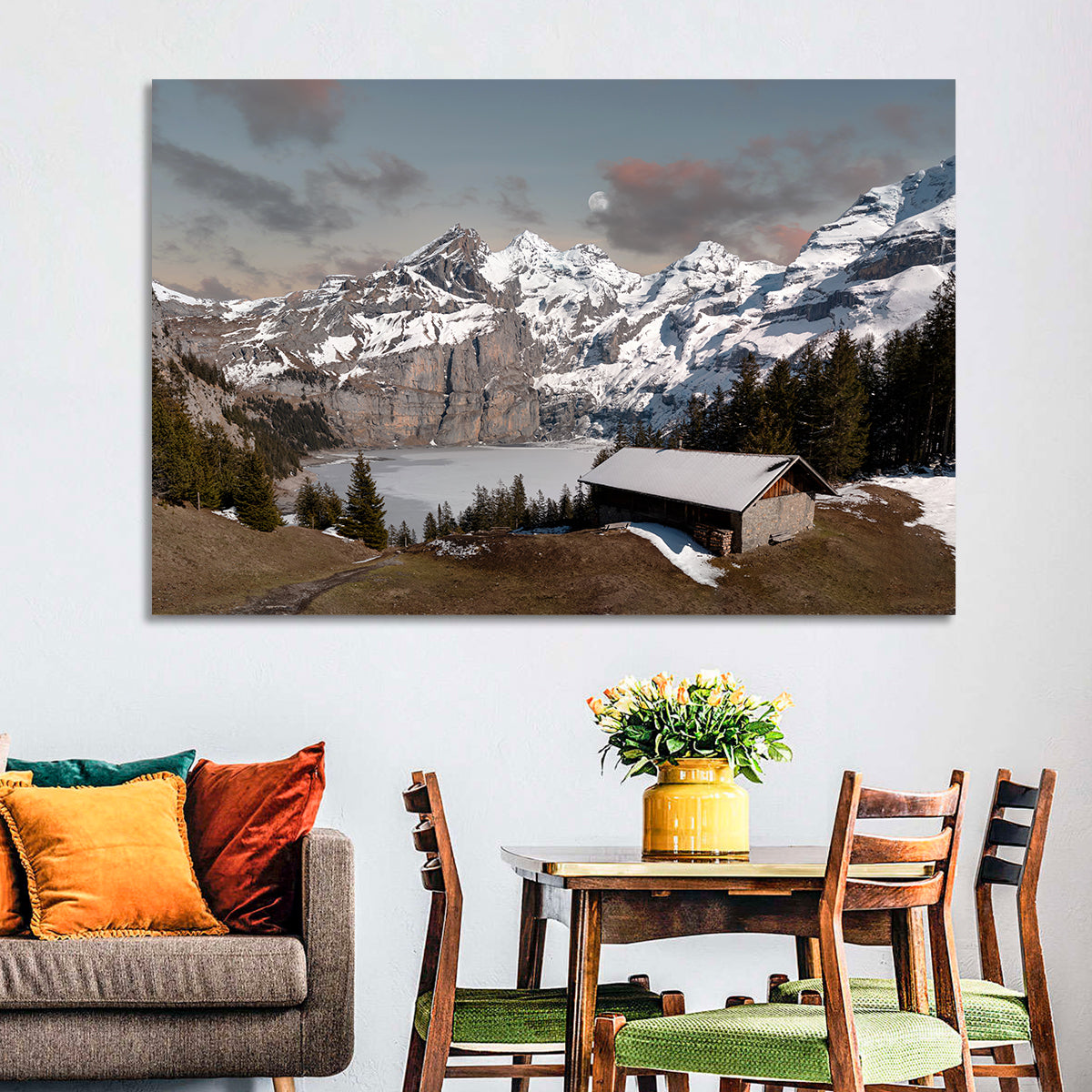 Oeschinensee Winter Landscape Wall Art in a room, landscape