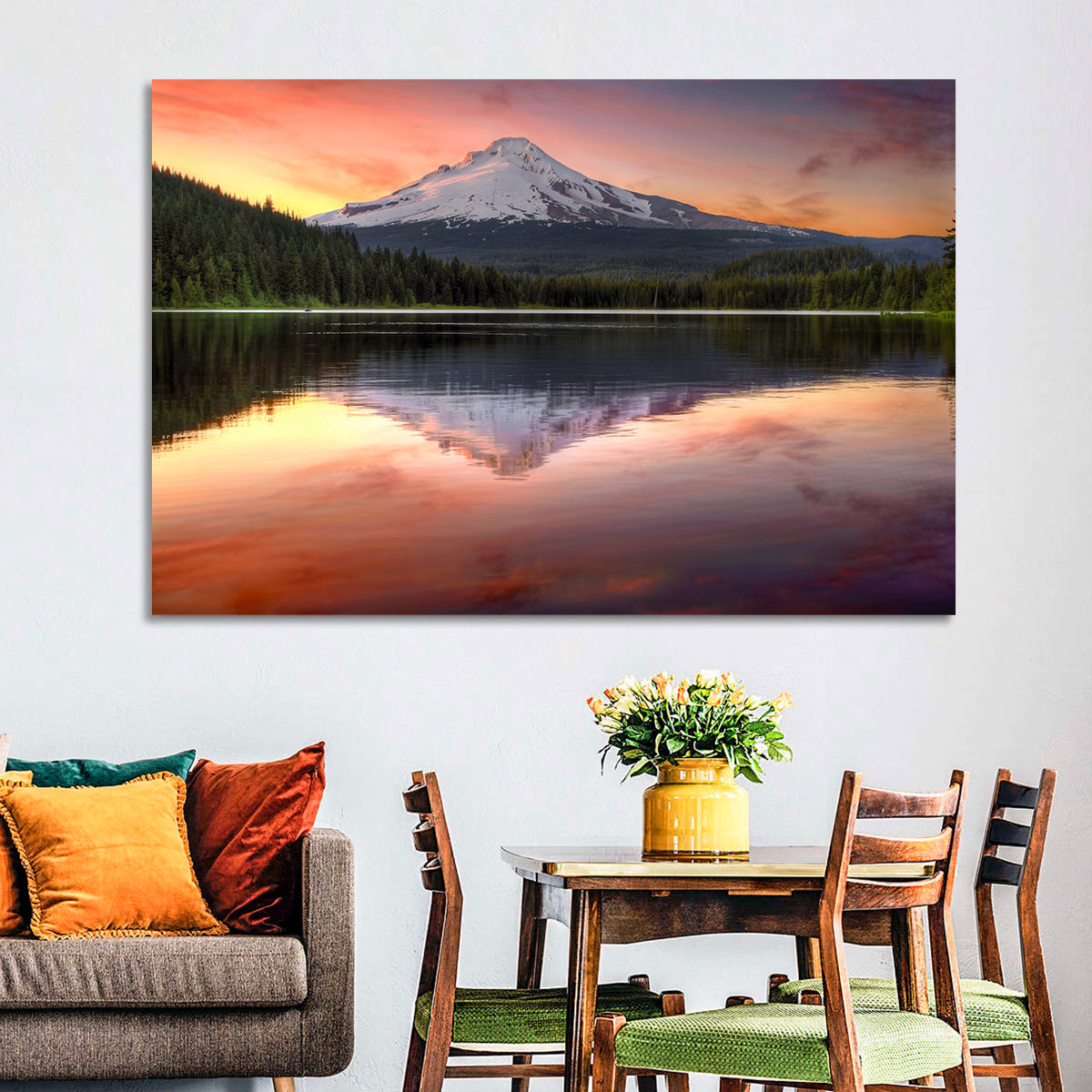Mount Hood Reflected at Trillium Lake Wall Art in a room, landscape