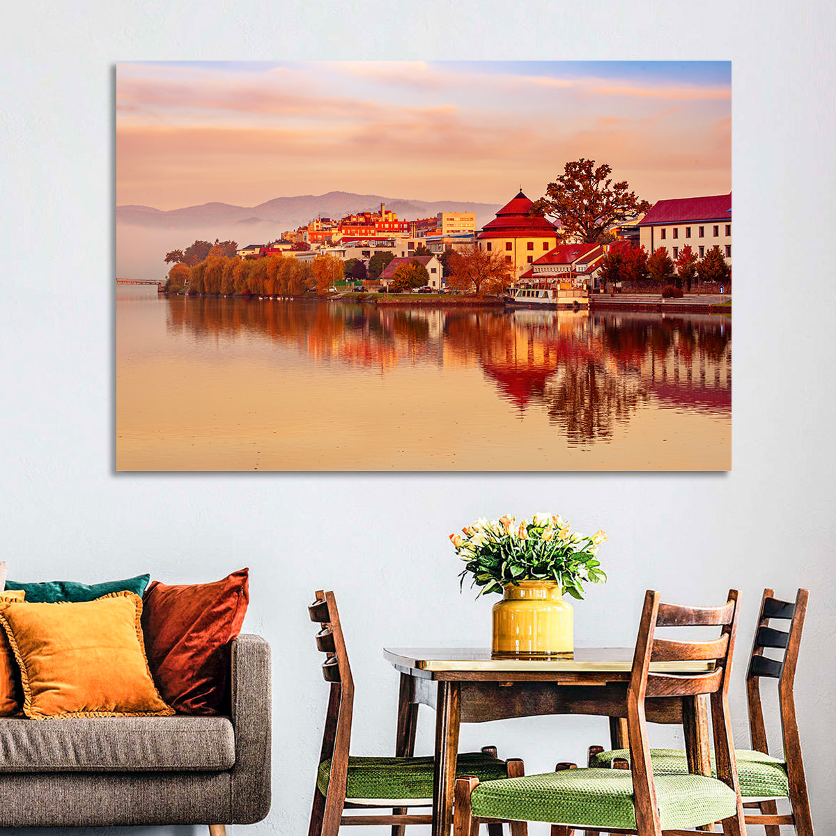 Svět Pond, Trebon Sunrise Wall Art in a room, landscape