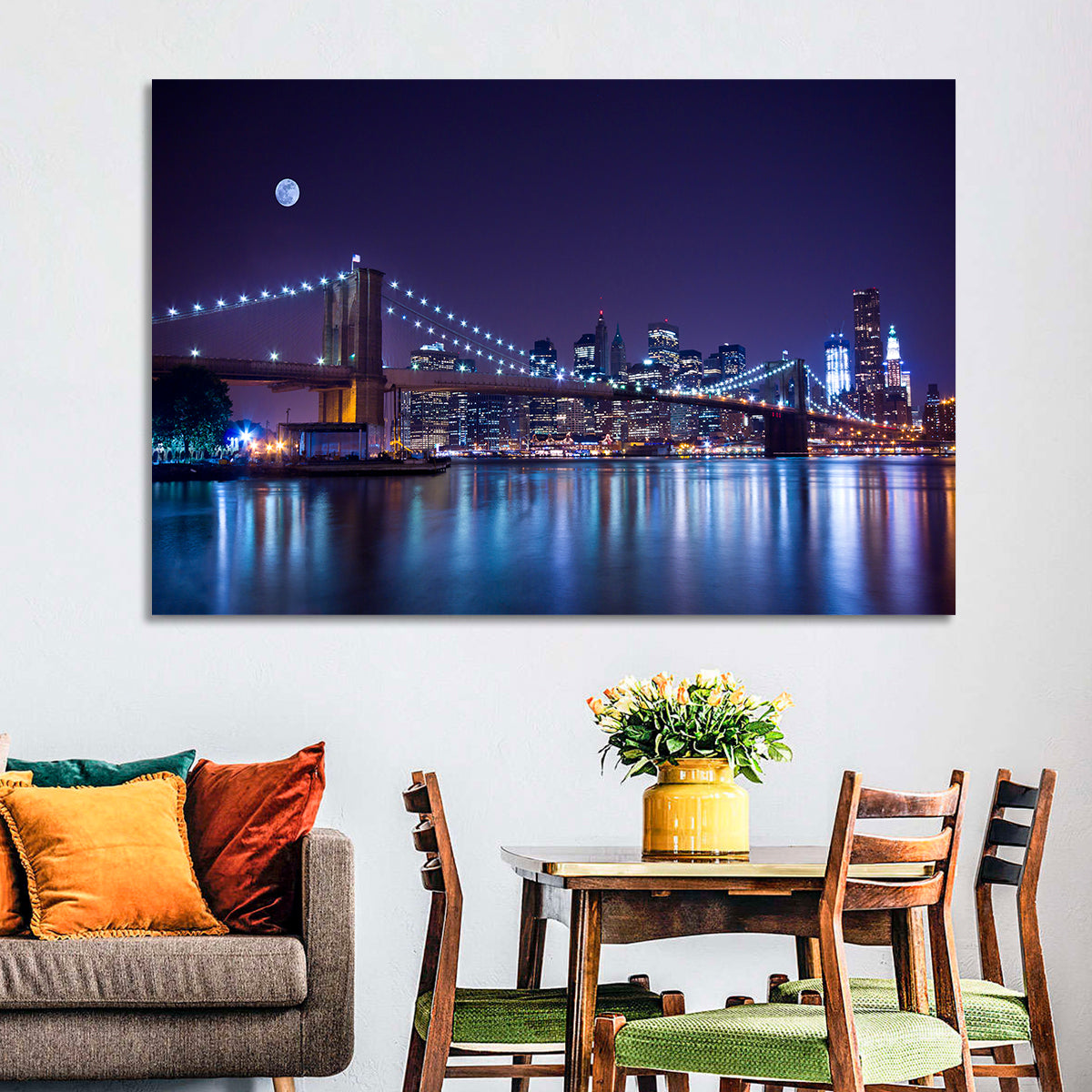 Brooklyn Bridge Moonlit Reflections Wall Art