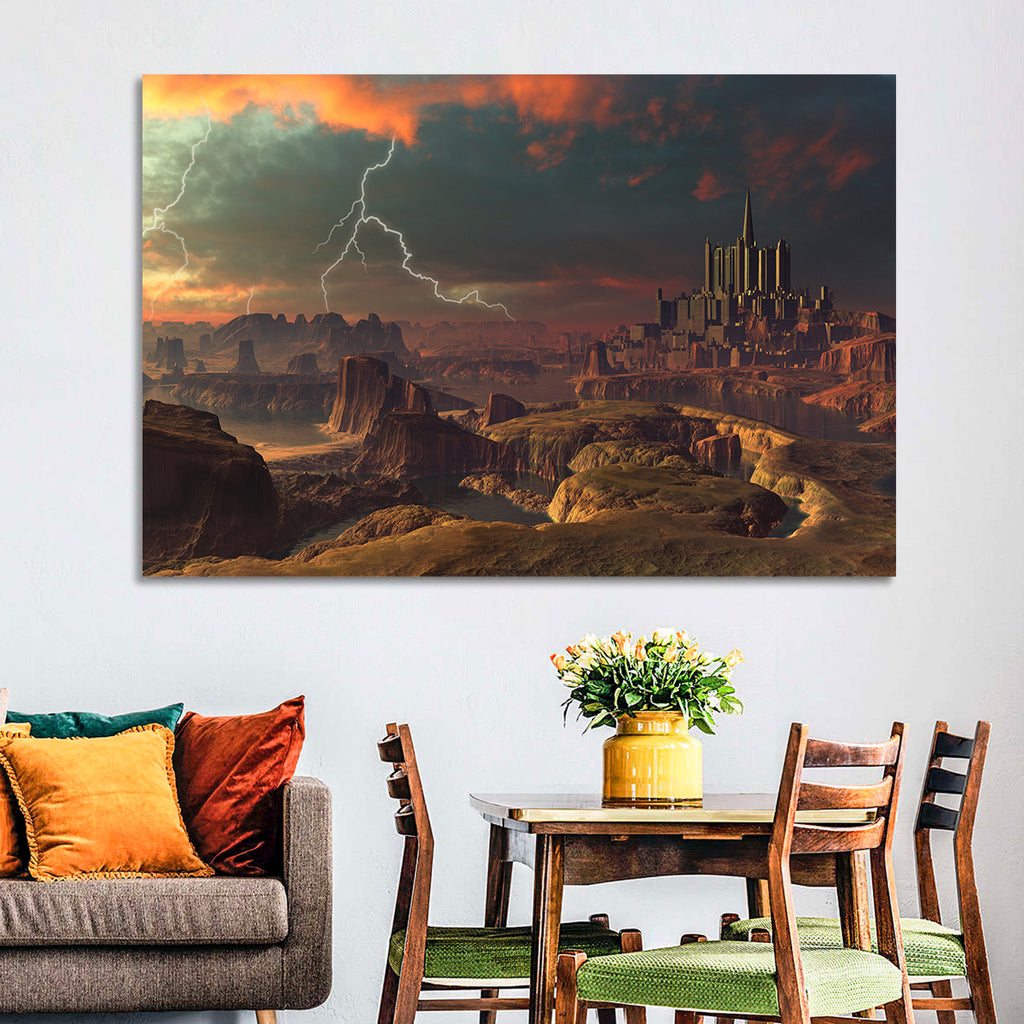 Dusk Storm Over Alien Fortress Wall Art