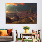 Dusk Storm Over Alien Fortress Wall Art