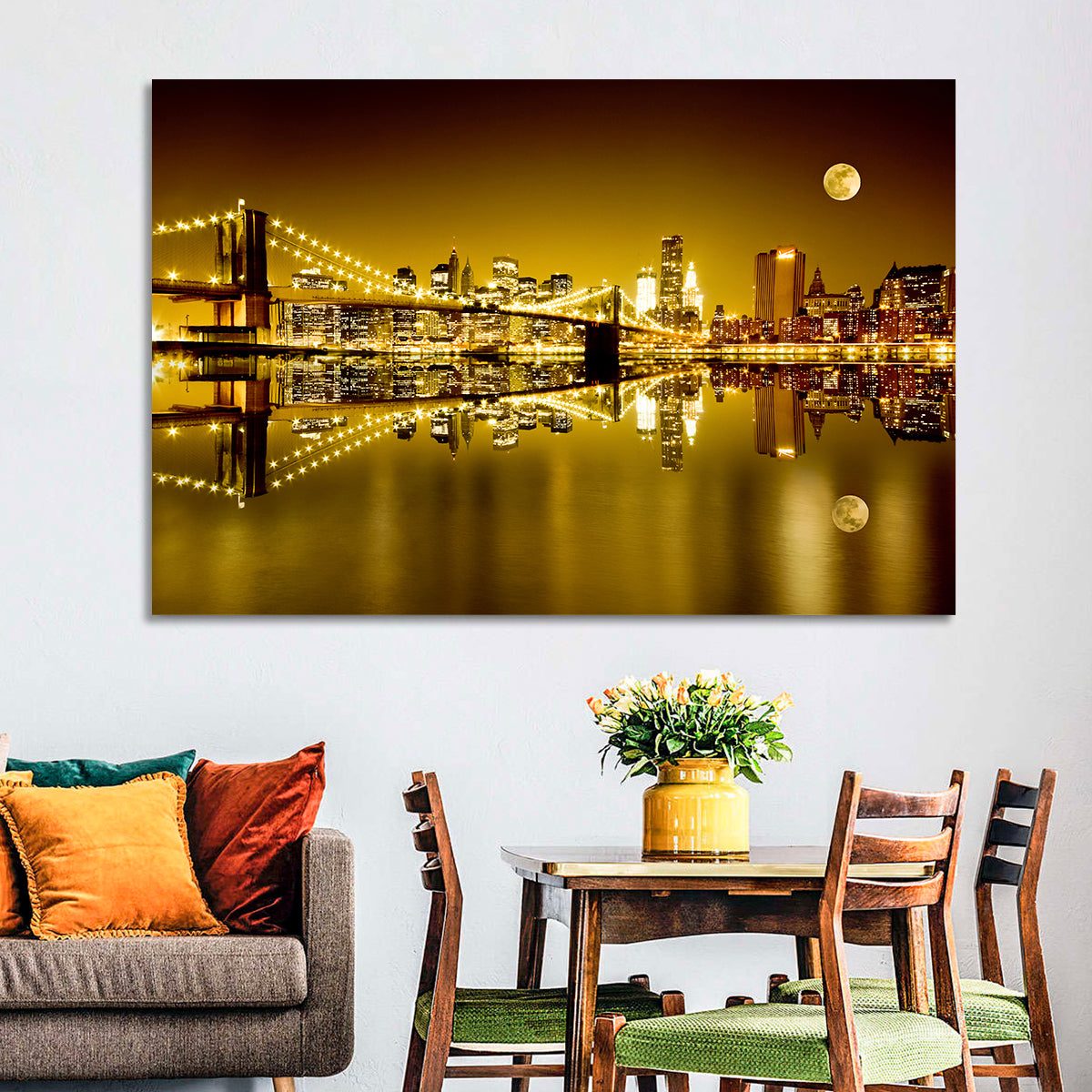 Brooklyn Bridge Moonlit Reflection Wall Art