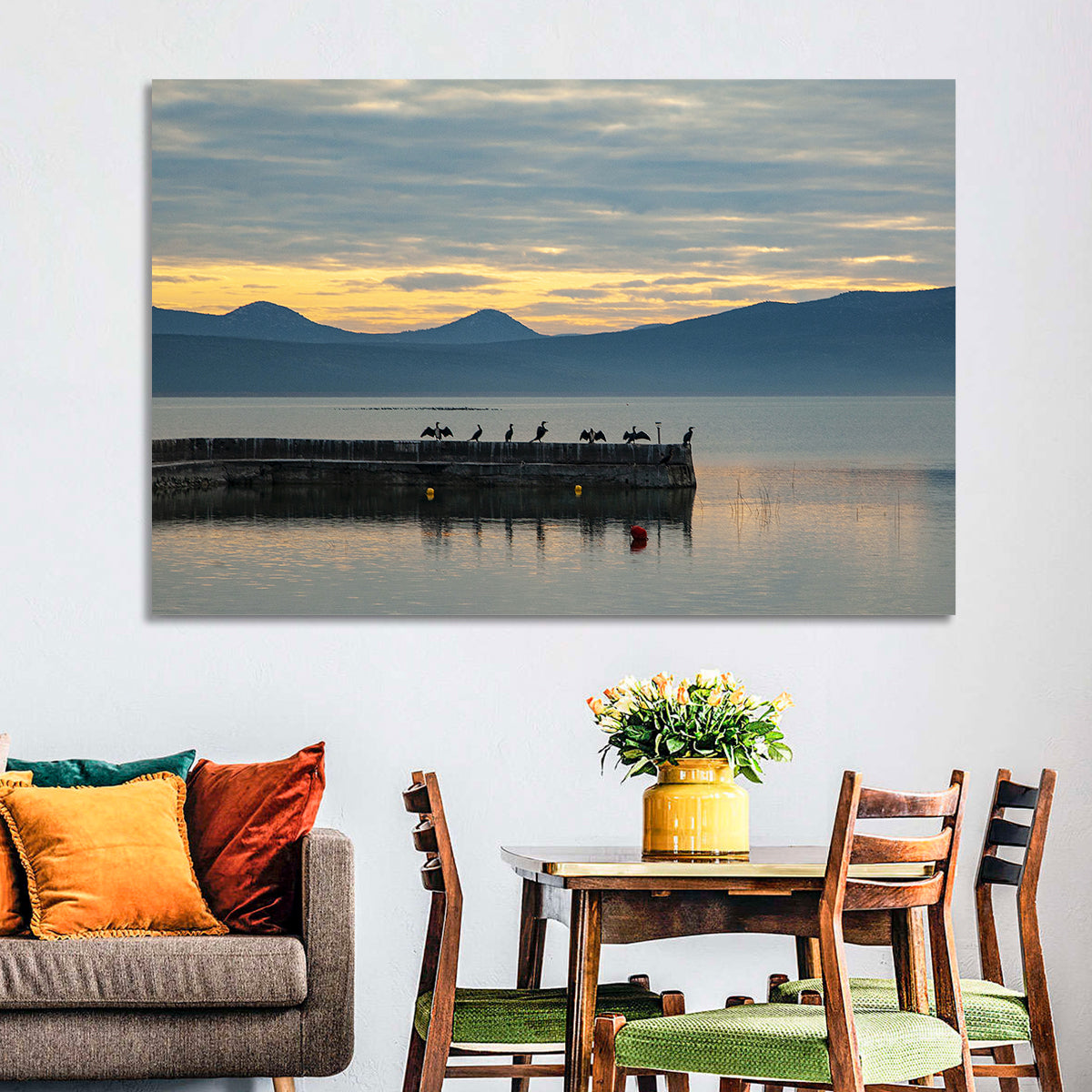 Lake Vrana Pier at Sunset Wall Art in a room, landscape