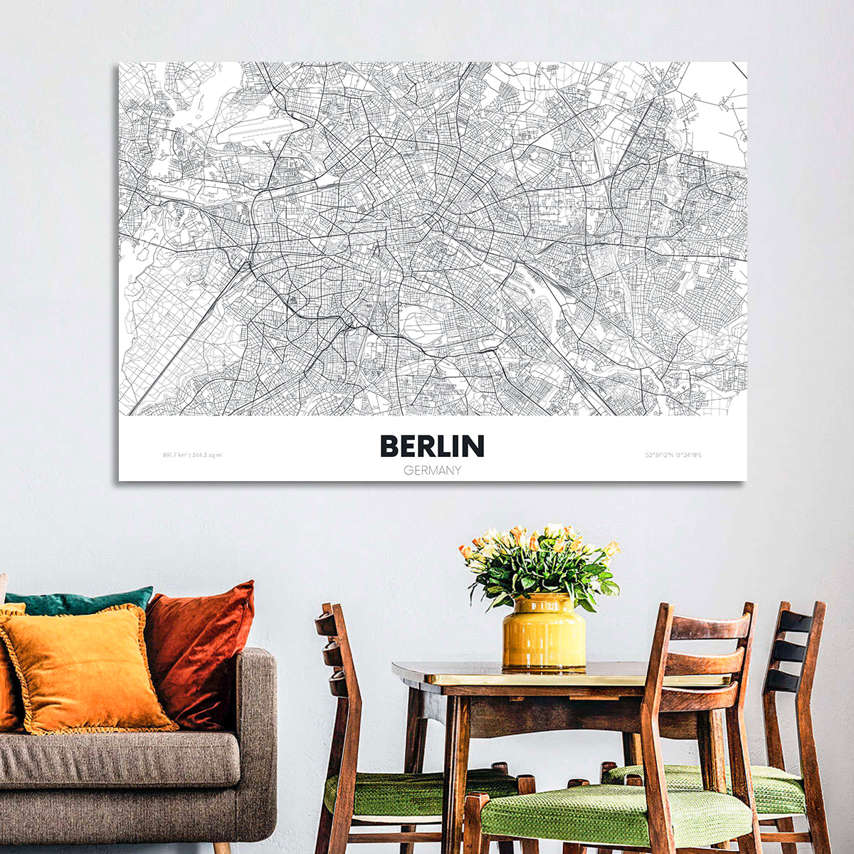 Berlin Street Network Map Wall Art in a room, landscape