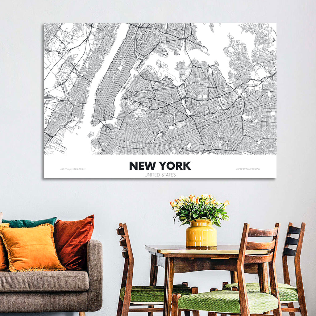 New York Street Grid Map Wall Art