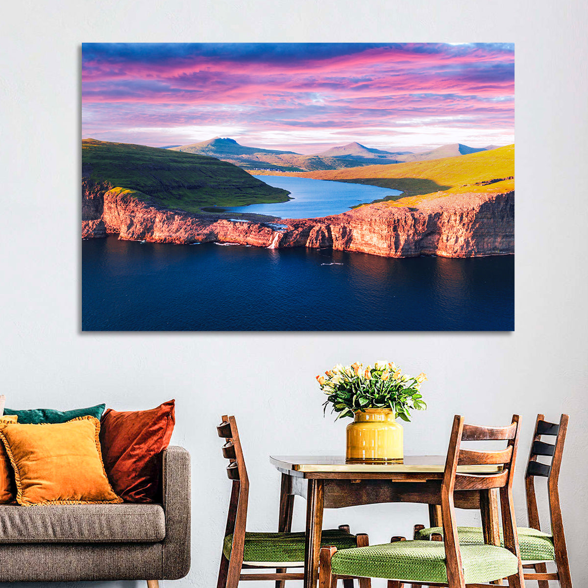 Sørvágsvatn Sunset Wall Art in a room, landscape