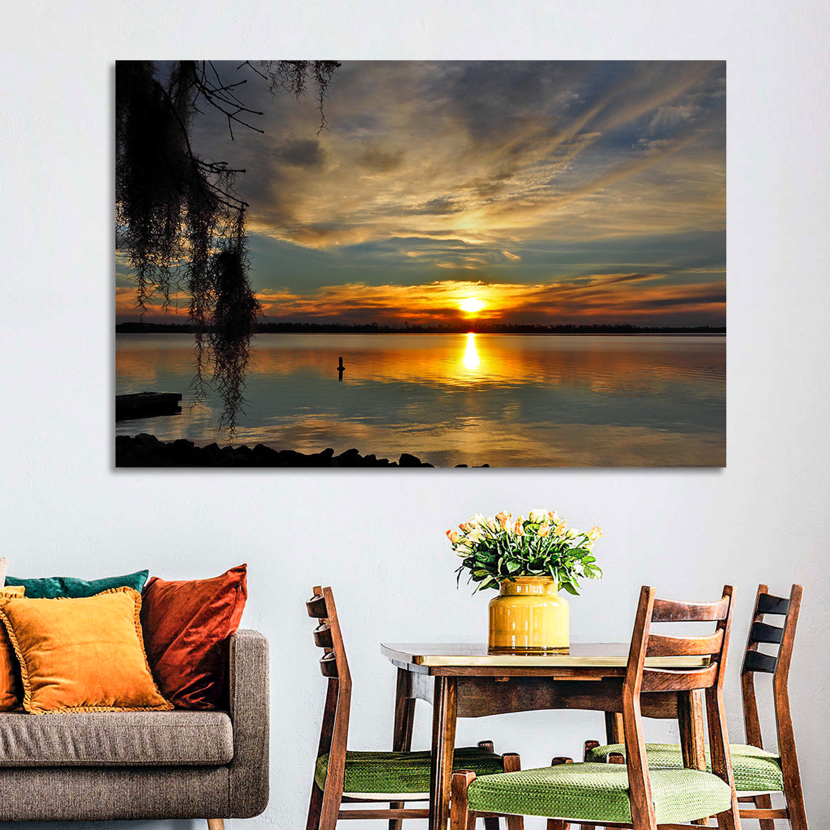 Lake Seminole Sunset Reflection Wall Art in a room, landscape
