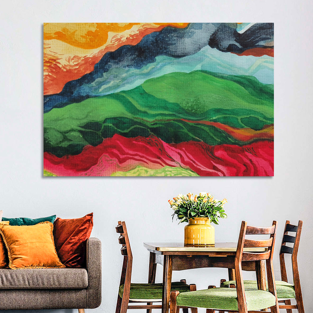 River Through Abstract Mountains Wall Art