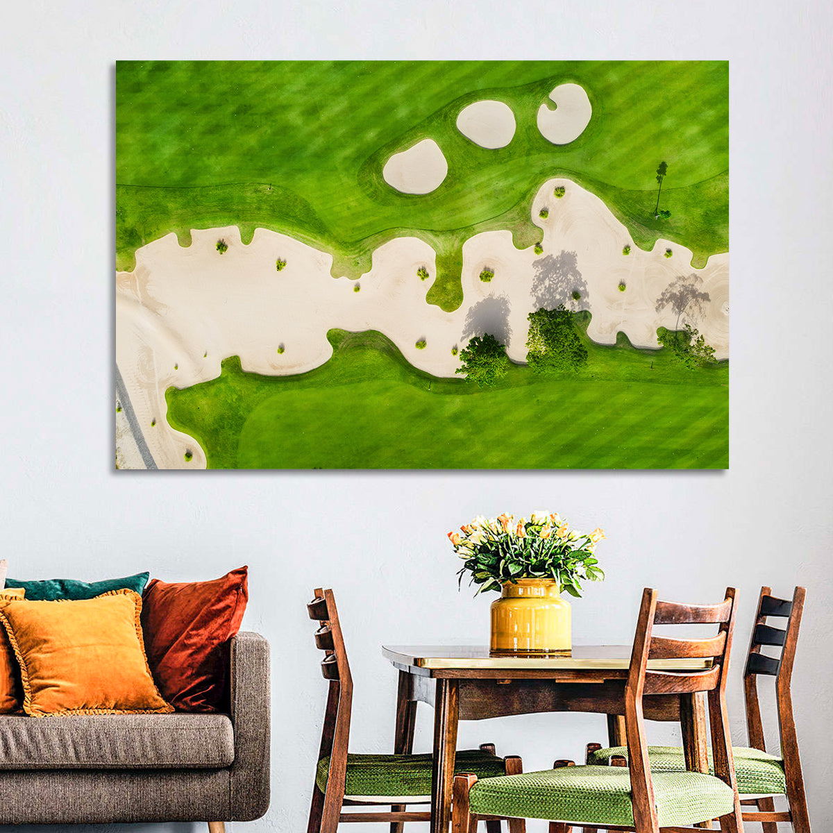 Aerial Golf Course Landscape Wall Art in a room, landscape
