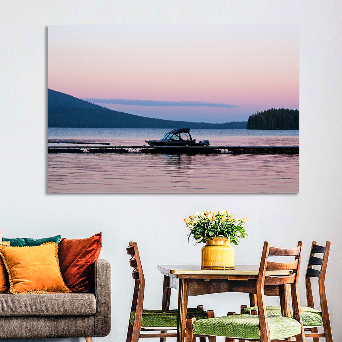 Odell Lake Dock at Twilight Wall Art in a room, landscape