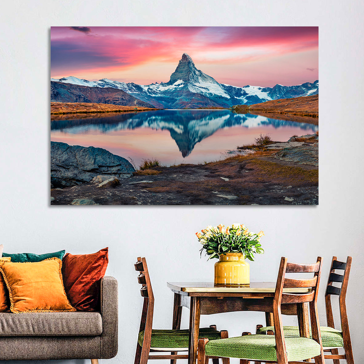 Matterhorn Reflection at Stellisee Wall Art in a room, landscape