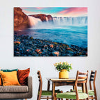 Goðafoss Waterfall at Sunset Wall Art