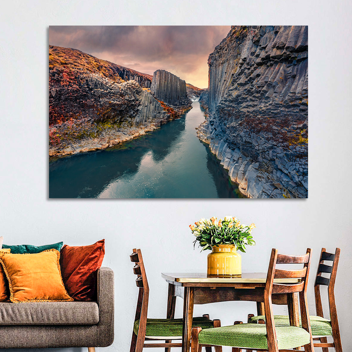 Studlagil Canyon at Sunset Wall Art in a room, landscape