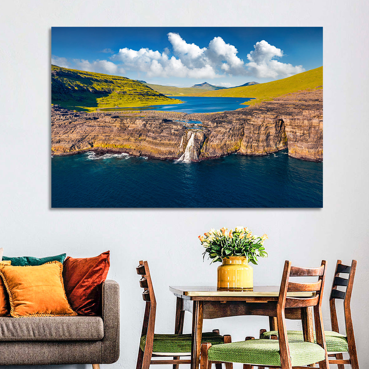 Mulafossur Waterfall Gasadalur Wall Art in a room, landscape